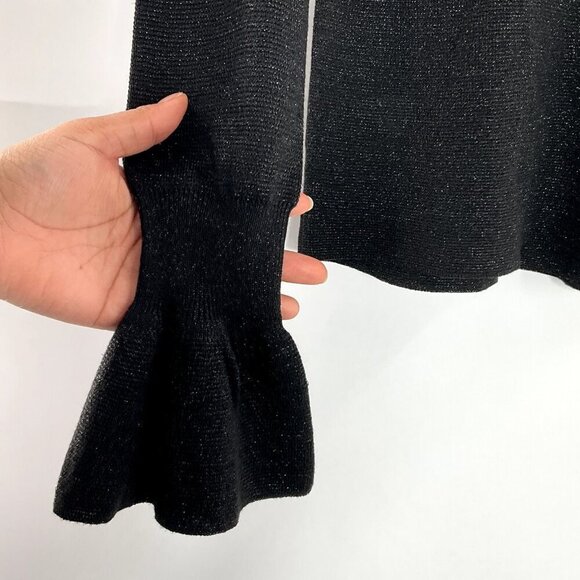 H&M Top Women‎ S Shimmer Black Bell Sleeve Mock Neck Knit Whimsigoth Dark Goth - Picture 4 of 14